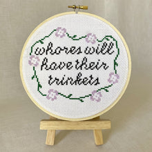Load image into Gallery viewer, whores will have their trinkets cross stitch kit by the craft kit at the crafty cowgirl
