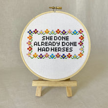 Load image into Gallery viewer, she done already done had herses cross stitch kit by the craft kit at the crafty cowgirl

