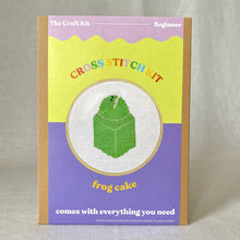 Load image into Gallery viewer, frog cake cross stitch kit by the craft kit at the crafty cowgirl
