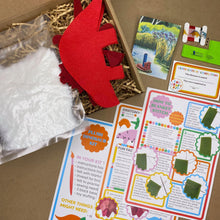 Load image into Gallery viewer, contents of brontosaurus plush toy kit boxfrom the crafty cowgirl
