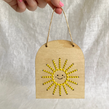 Load image into Gallery viewer, Smiling Sunshine Back Stitch Wooden Banner Kit
