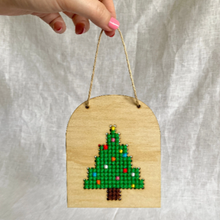 Load image into Gallery viewer, Christmas Tree Cross Stitch Wooden Banner Kit
